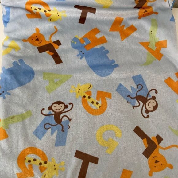 Chick Pea Blue Alphabet Animals Baby Blanket Sherpa Monkey Giraffe Hippo 30x40 - Picture 2 of 5